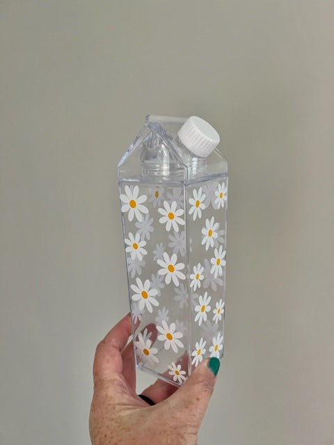 Daisy Print Milk Carton Water Bottle (17oz.)