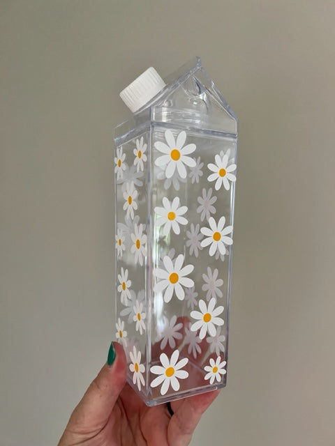 Daisy Print Milk Carton Water Bottle (17oz.)