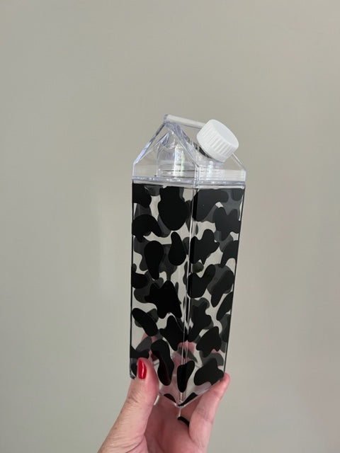 Cow Print Milk Carton Drink Bottle (black)